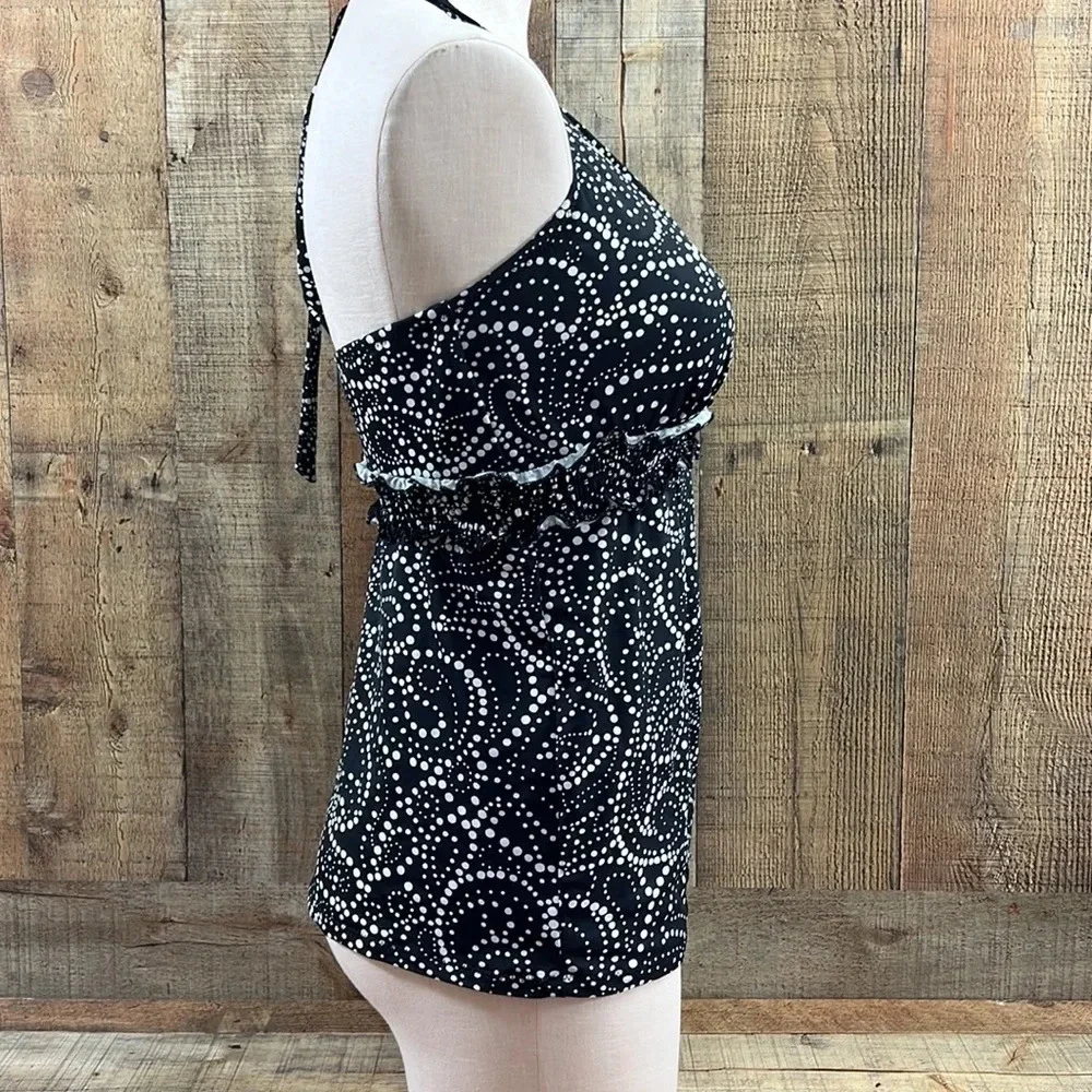 A Pea In The Pod Black White Paisley Maternity Halter‎ Tankini Top Womens Small
